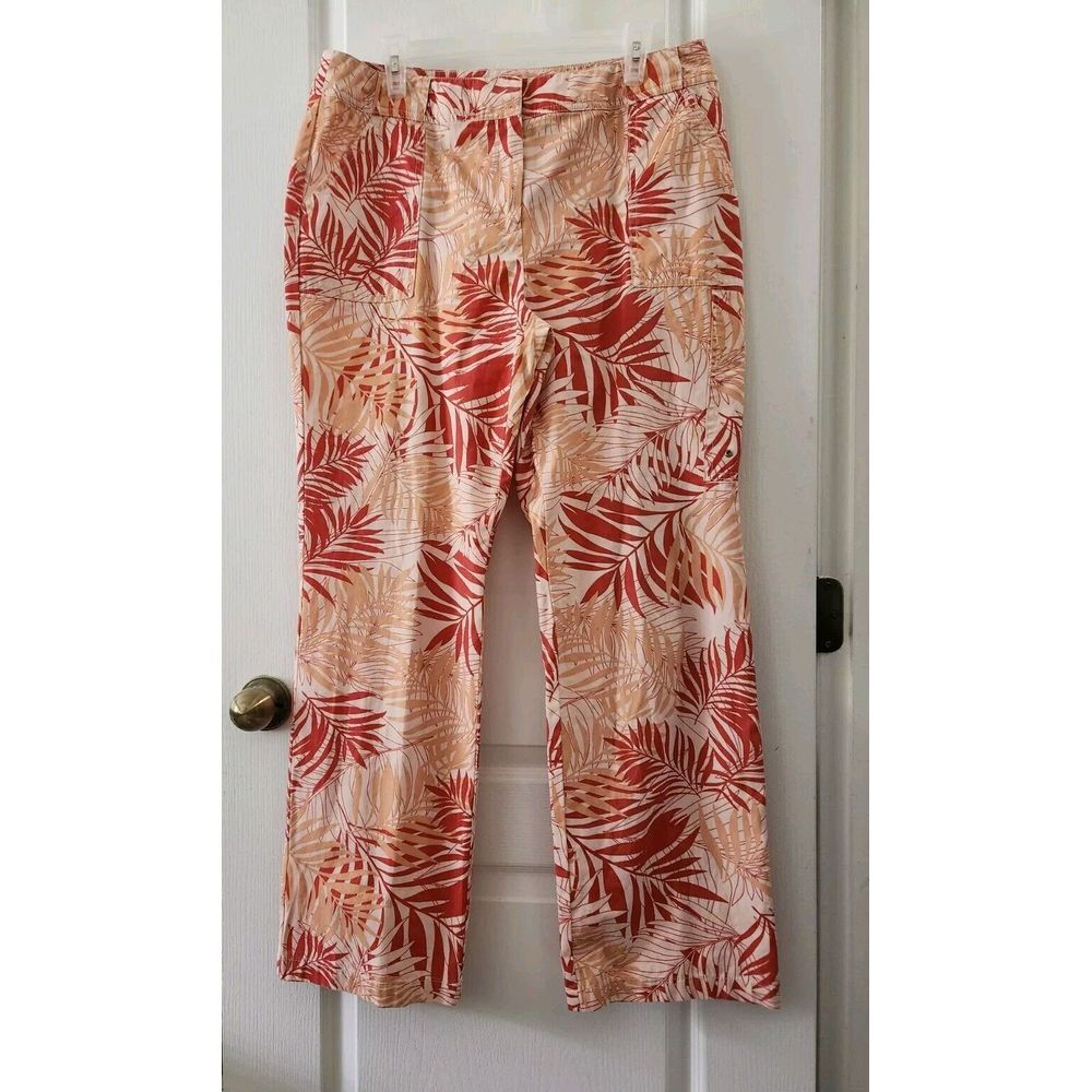 JONES WEAR Women's High Rise Pants Straight-leg Leaf Print‎ Cotton Size 14